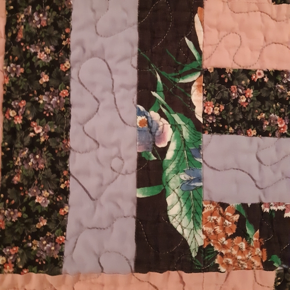 Handmade Quilt Pink, Black, Lavender Hues